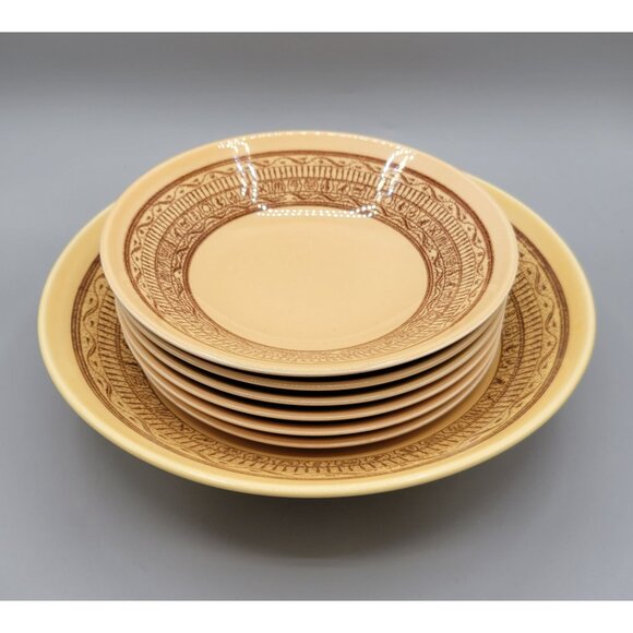 Pharohs Gold Taylor Smith Taylor TST Master Salad and 6 Salad Place Bowls Set - Picture 1 of 11